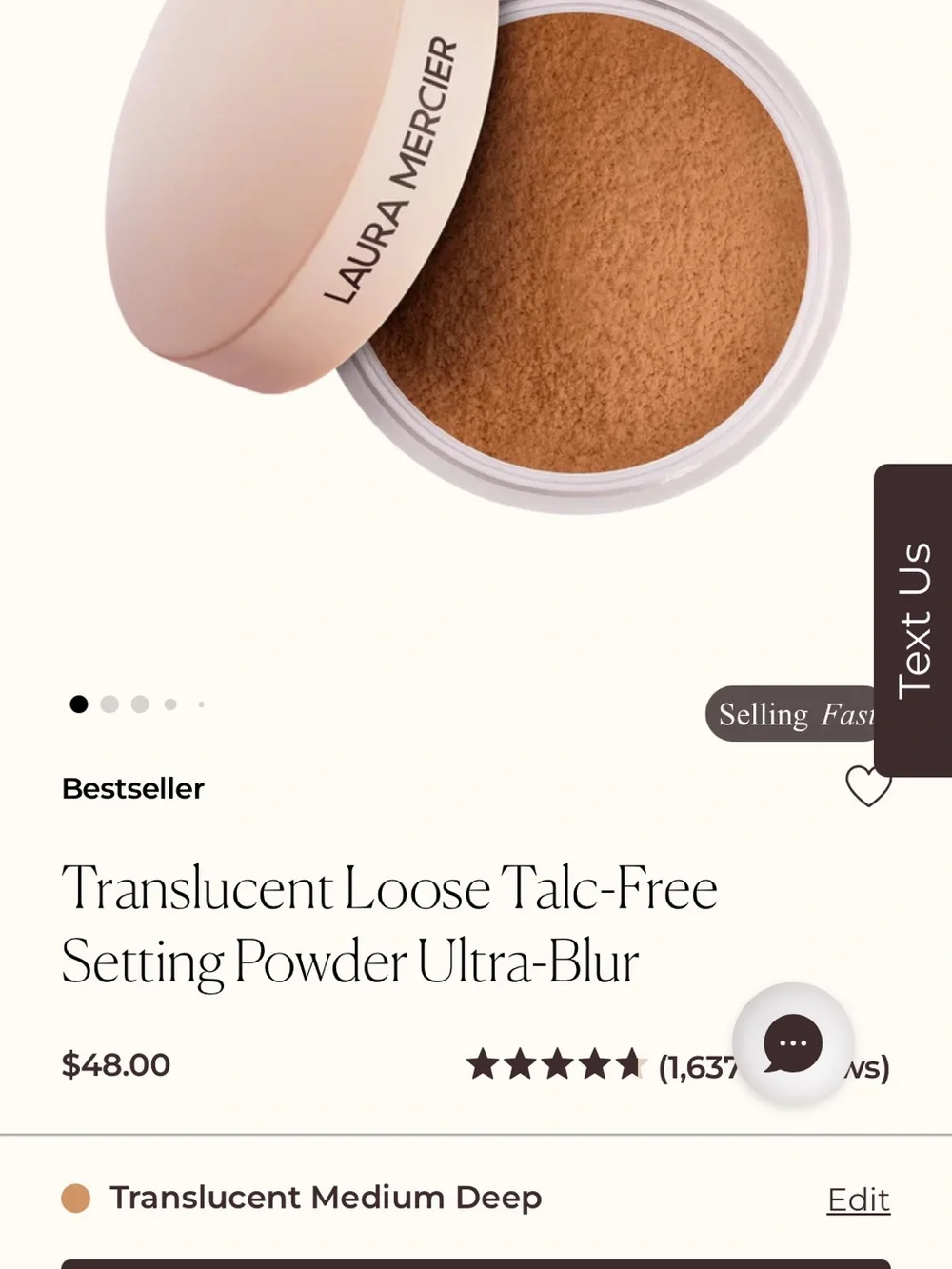 laura mercier Translucent Loose Setting Powder - Beige Jar with White Lid